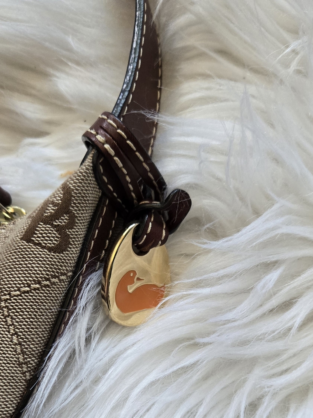 Dooney & Bourke Beige and Brown DB Monogram Shoulder Bag - Picture 2 of 5